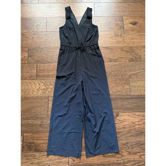 Athleta Savannah Black V Neck Wide Leg Jumpsuit Size 4 Stretch Athleisure - Picture 15 of 16
